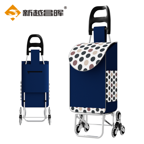 手拉车折叠购物车【6轮耐磨爬楼款】蓝波点